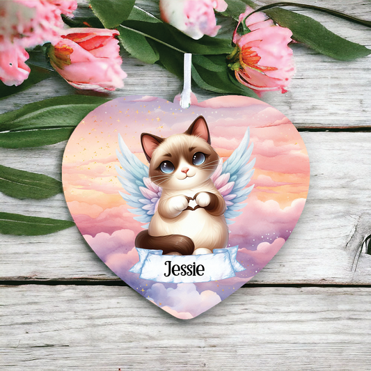 Personalised Siamese Cat Heart Hand Wings Decoration