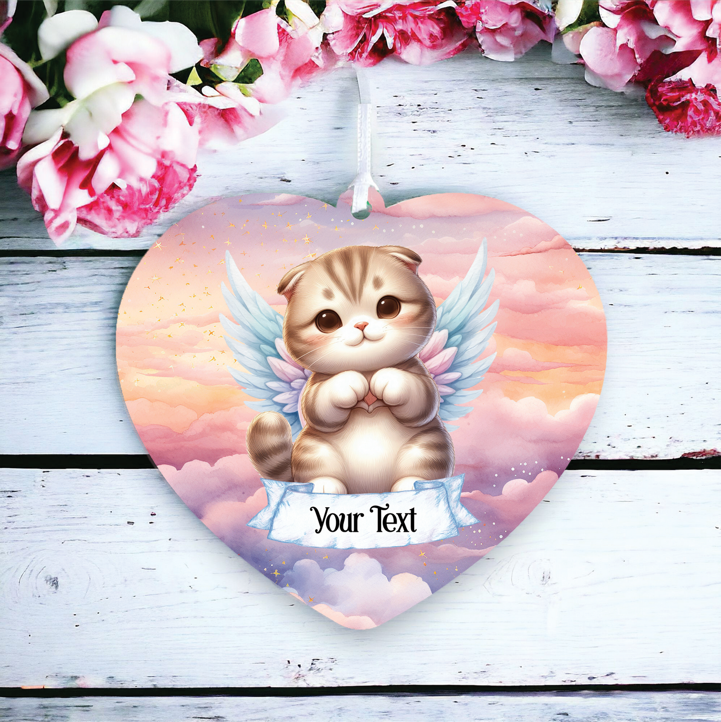 Personalised Scottish Fold Cat Heart Hand Wings