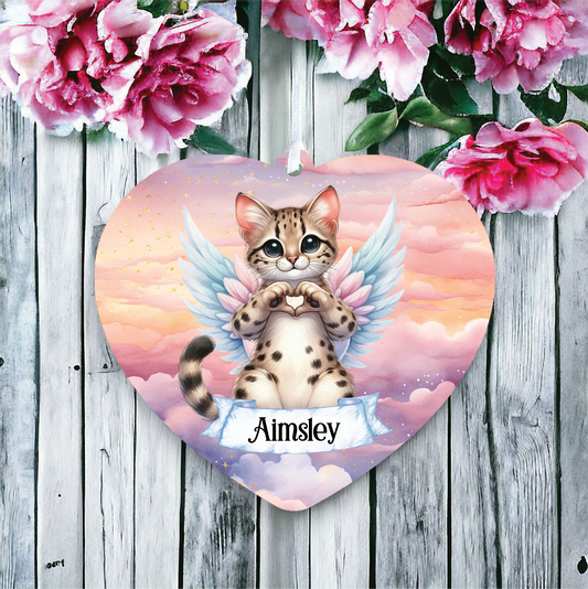 Personalised Savannah Cat Heart Hand Wings