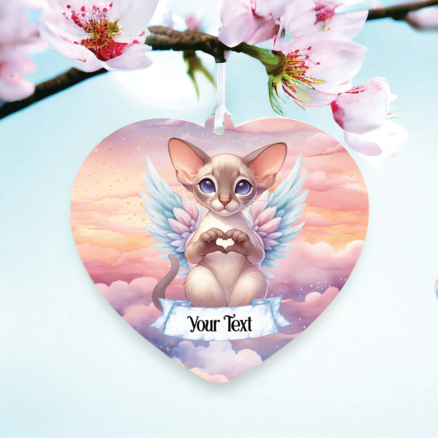 Personalised Oriental Shorthair Cat Heart Hand Wings