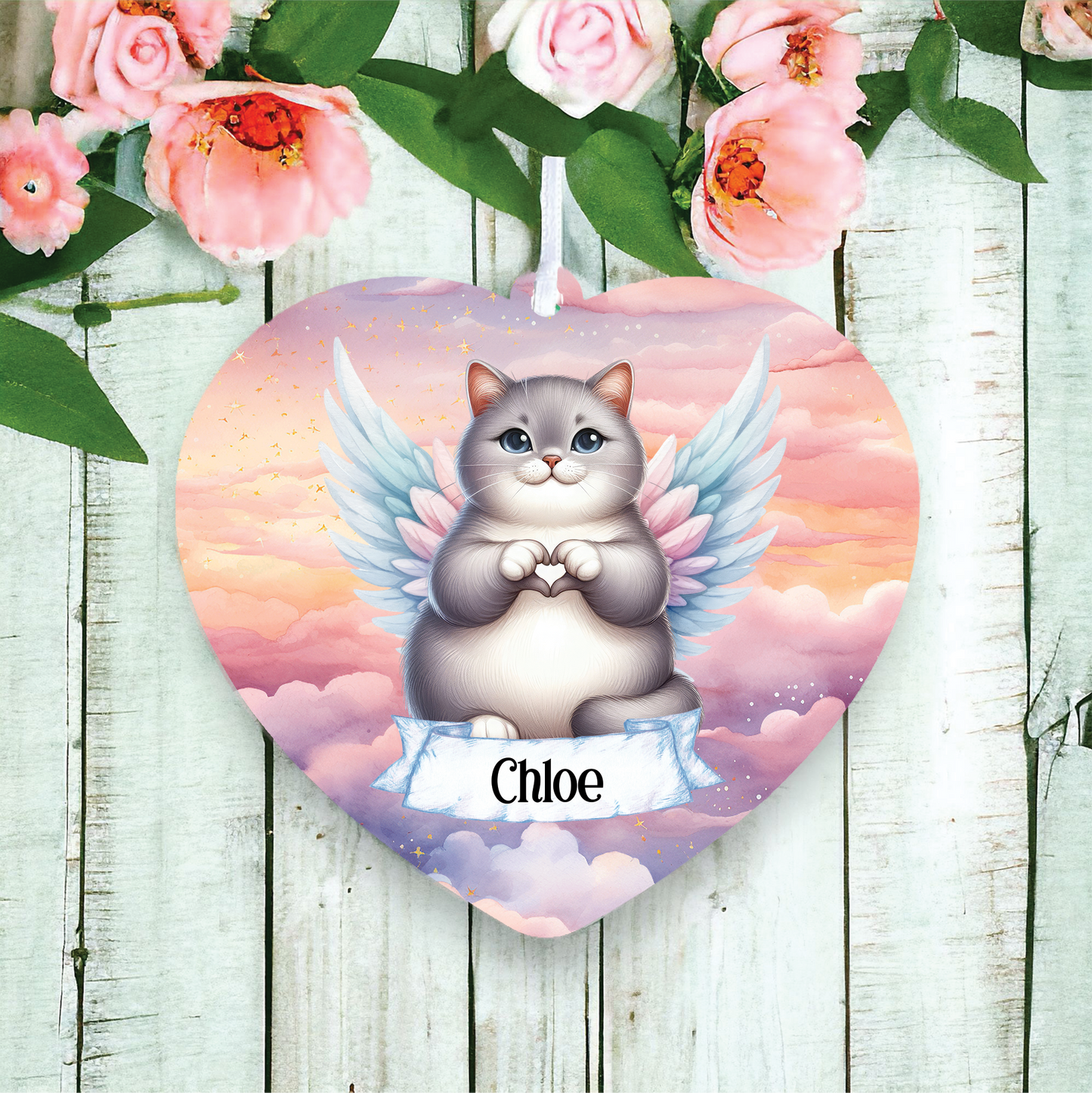 Personalised British Shorthair Cat Heart Hand Wings