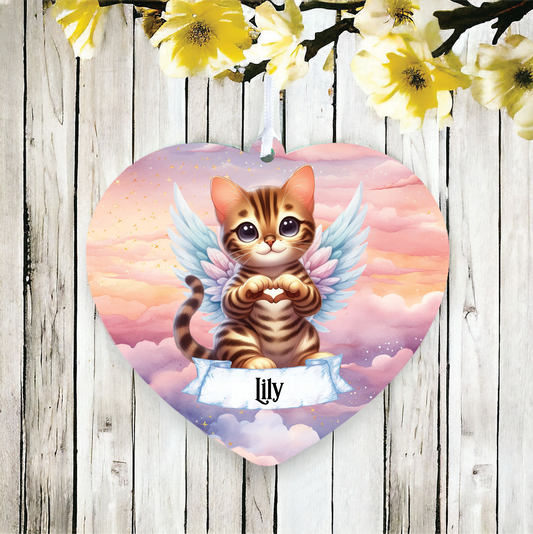 Personalised Bengal Cat Heart Hand Wings