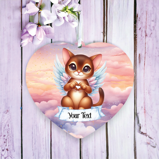 Personalised Abyssinian Cat Heart Hand Wings