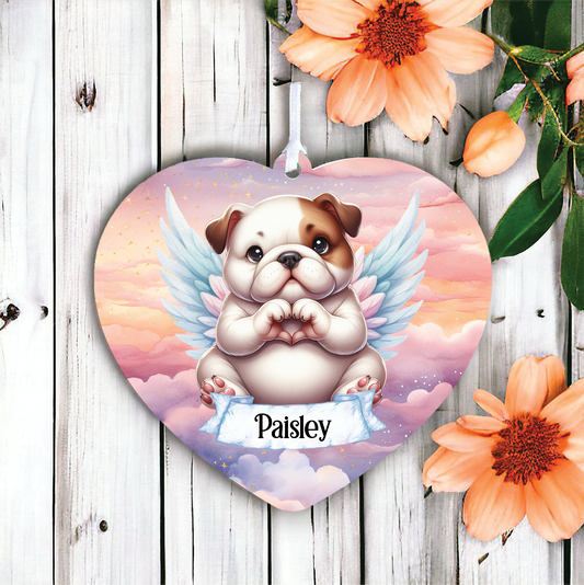 Personalised Bulldog Dog Heart Hand Wings Memorial