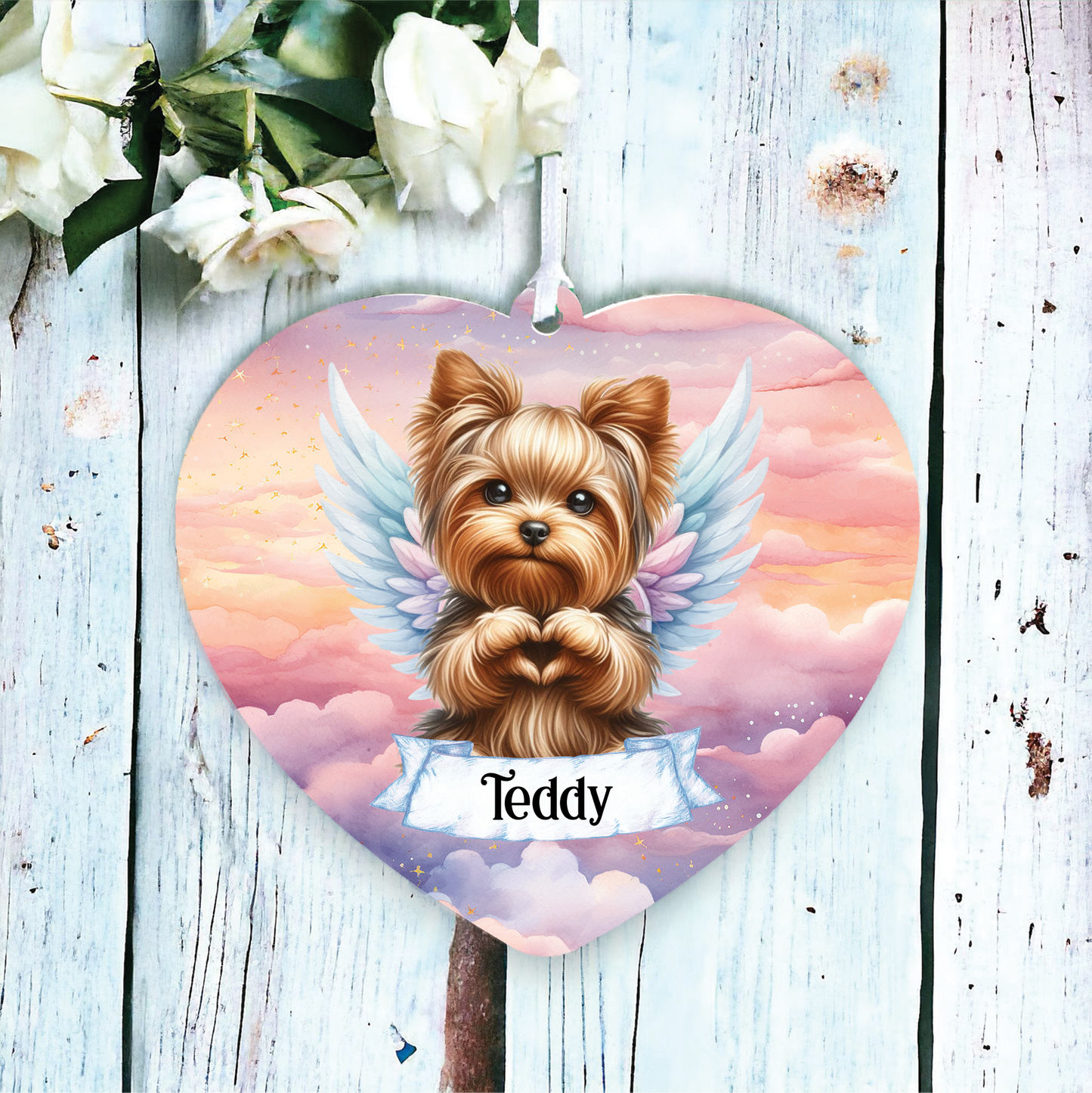 Personalised Yorkshire Terrier Dog Heart Hand Wings Memorial