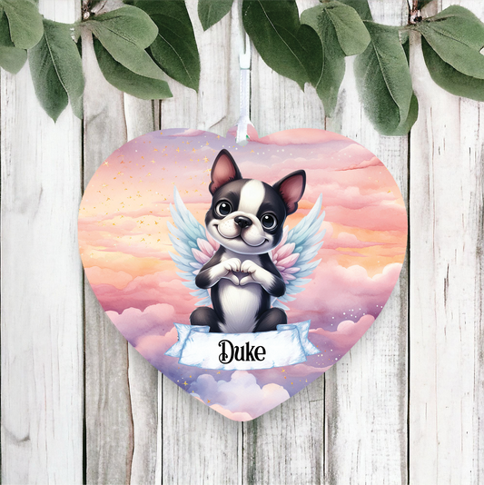 Personalised Boston Terrier Dog Heart Hand Wings Memorial