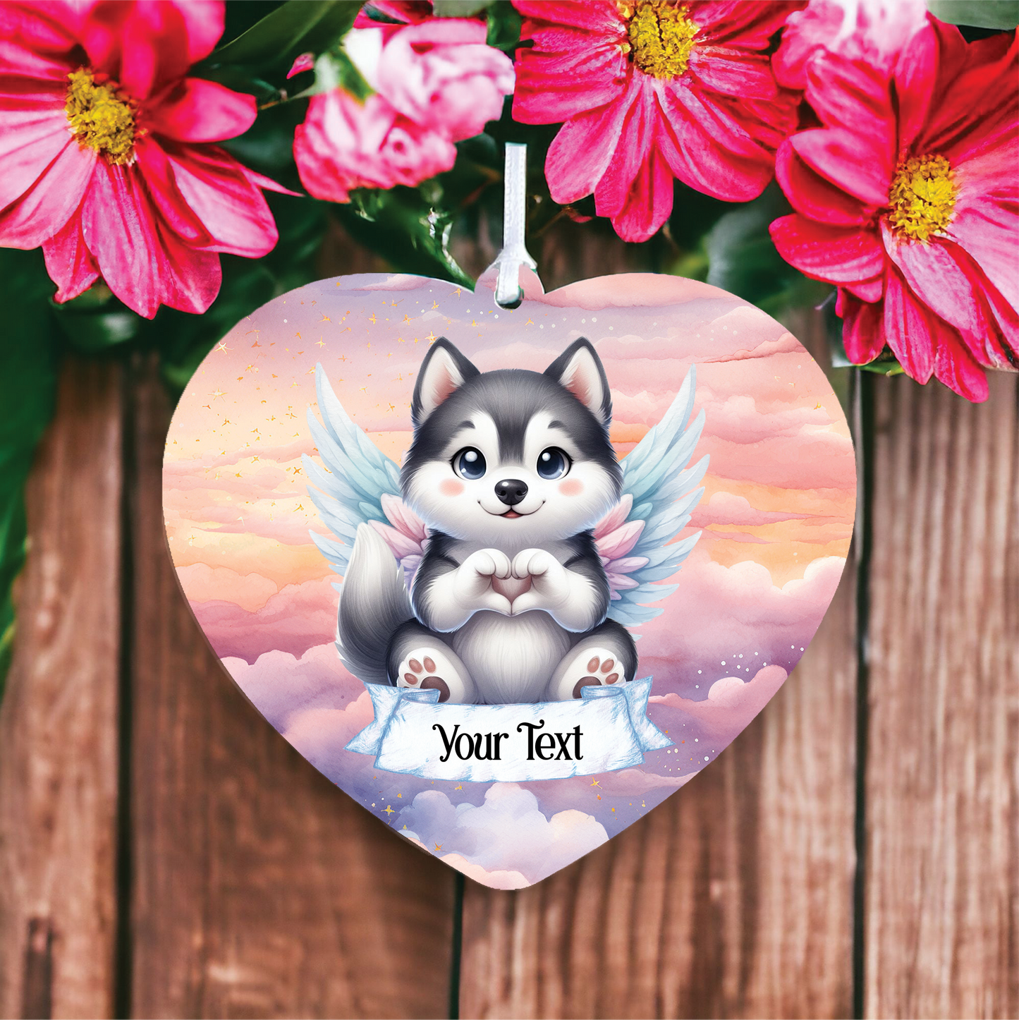 Personalised Siberian Husky Dog Heart Hand Wings