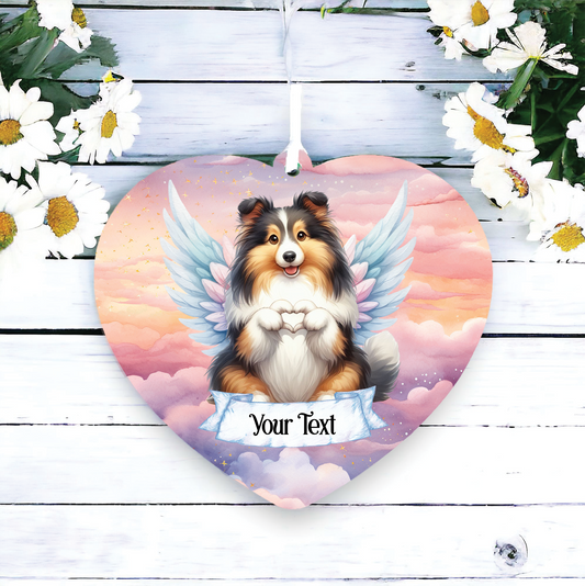 Personalised Shetland Sheepdog Heart Hand Wings Memorial Decoration