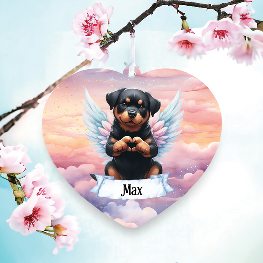 Personalised Rottweiler Dog Heart Hand Wings Memorial Decoration