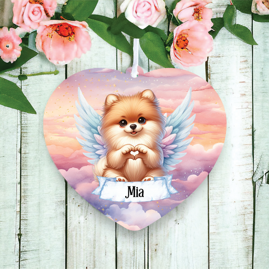 Personalised Pomeranian Dog Heart Hand Wings Memorial Decoration