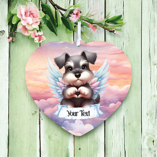 Personalised Miniature Schnauzer Dog Heart Hand Wings Memorial Decoration