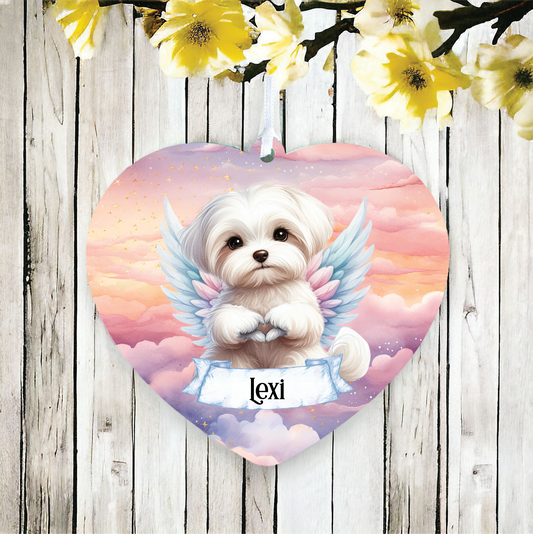 Personalised Maltese Dog Heart Hand Wings Memorial Decoration