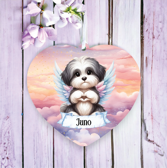 Personalised Havanese Dog Heart Hand Wings Memorial Decoration