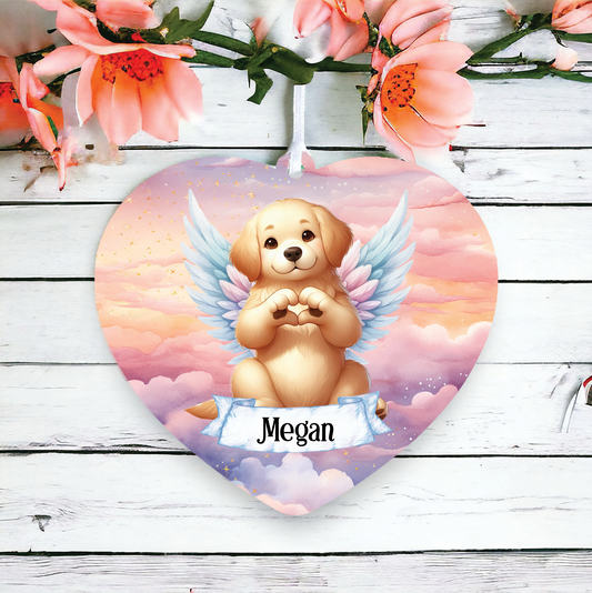 Personalised Golden Retriever Dog Heart Hand Wings Memorial Decoration