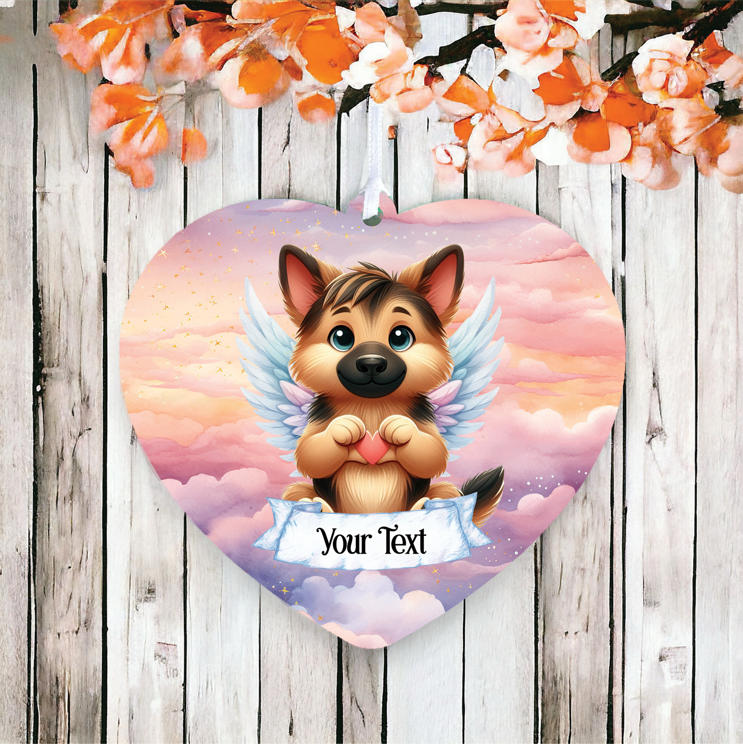 Personalised German Shepherd Dog Heart Hand Wings Memorial Decoration