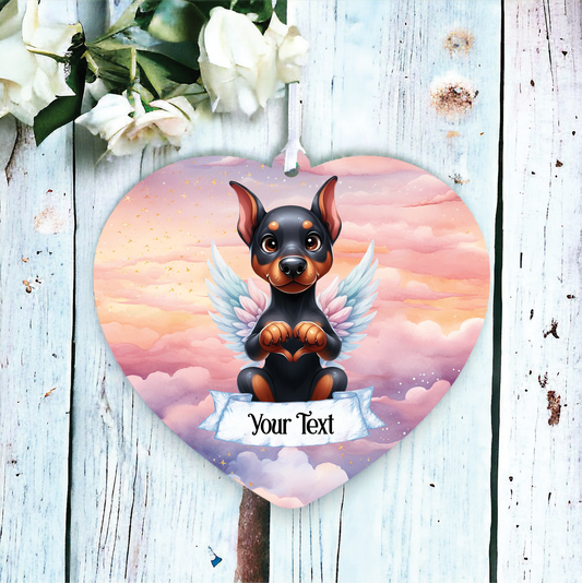 Personalised Doberman Pinscher Dog Heart Hand Wings Memorial Decoration