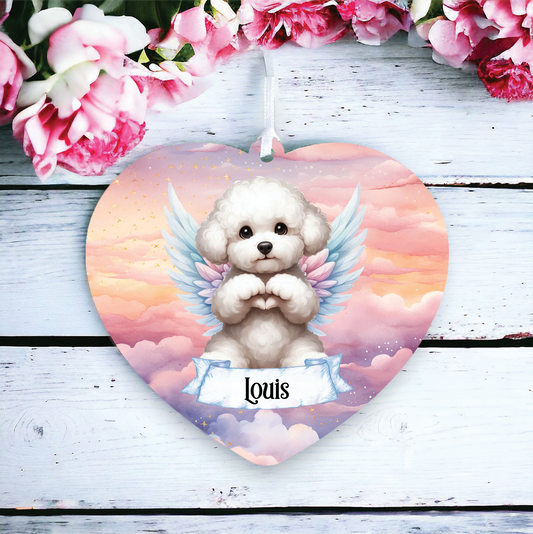 Personalised Bichon Frise Dog Heart Hand Wings Memorial Decoration