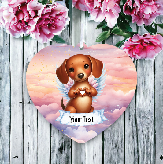 Personalised Dachshund Dog Heart Hand Wings Memorial Decoration