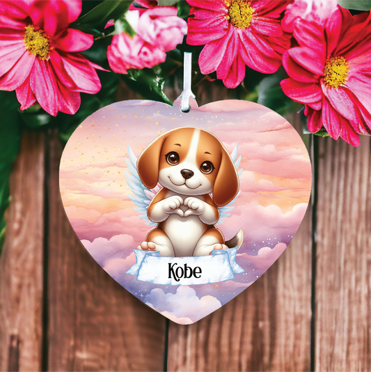 Personalised Beagle Dog Heart Hand Wings Memorial Decoration