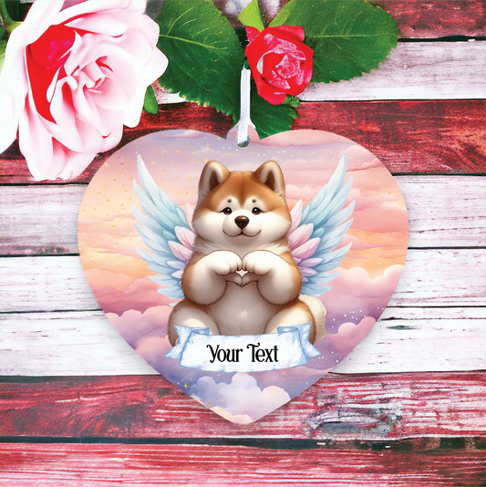 Personalised Akita Dog Heart Hand Wings Memorial Decoration