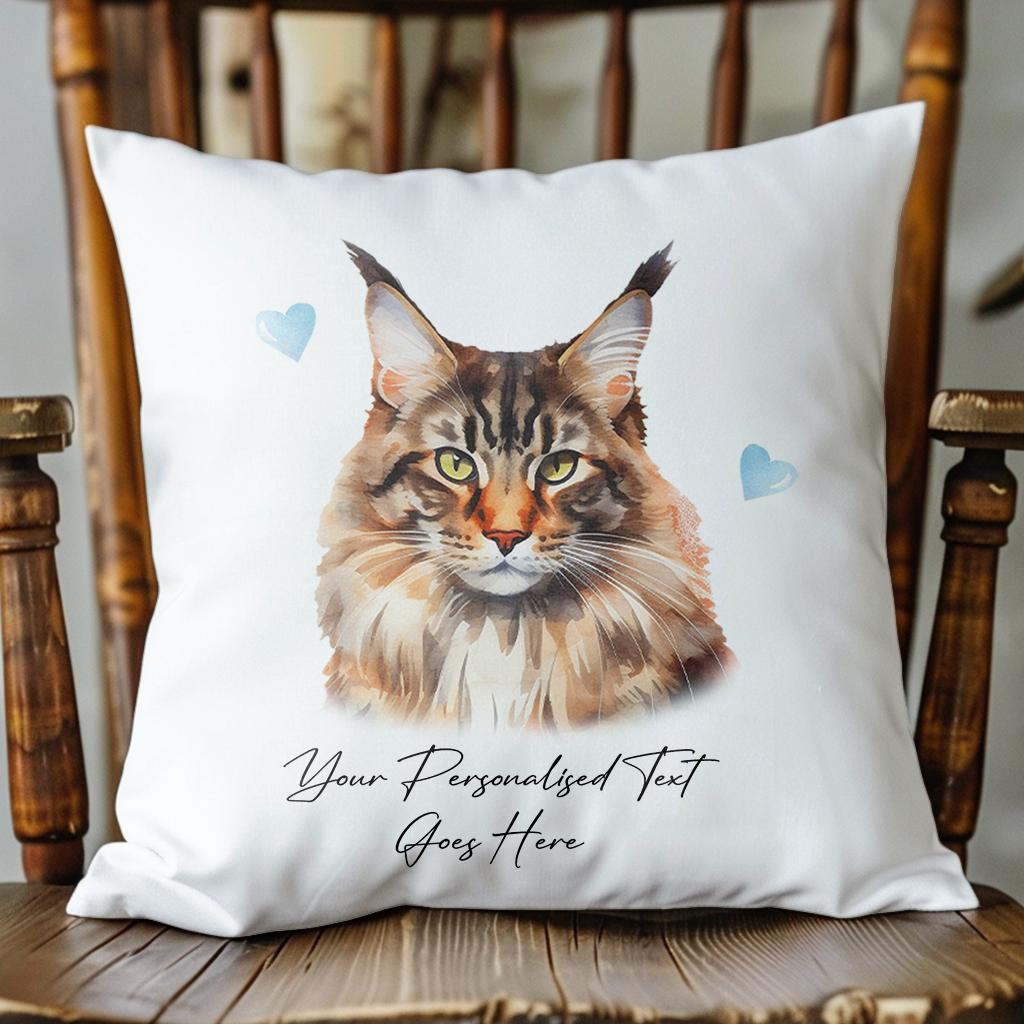 Personalised Maine Coon Cat Love Hearts - Cushion Cover Gift