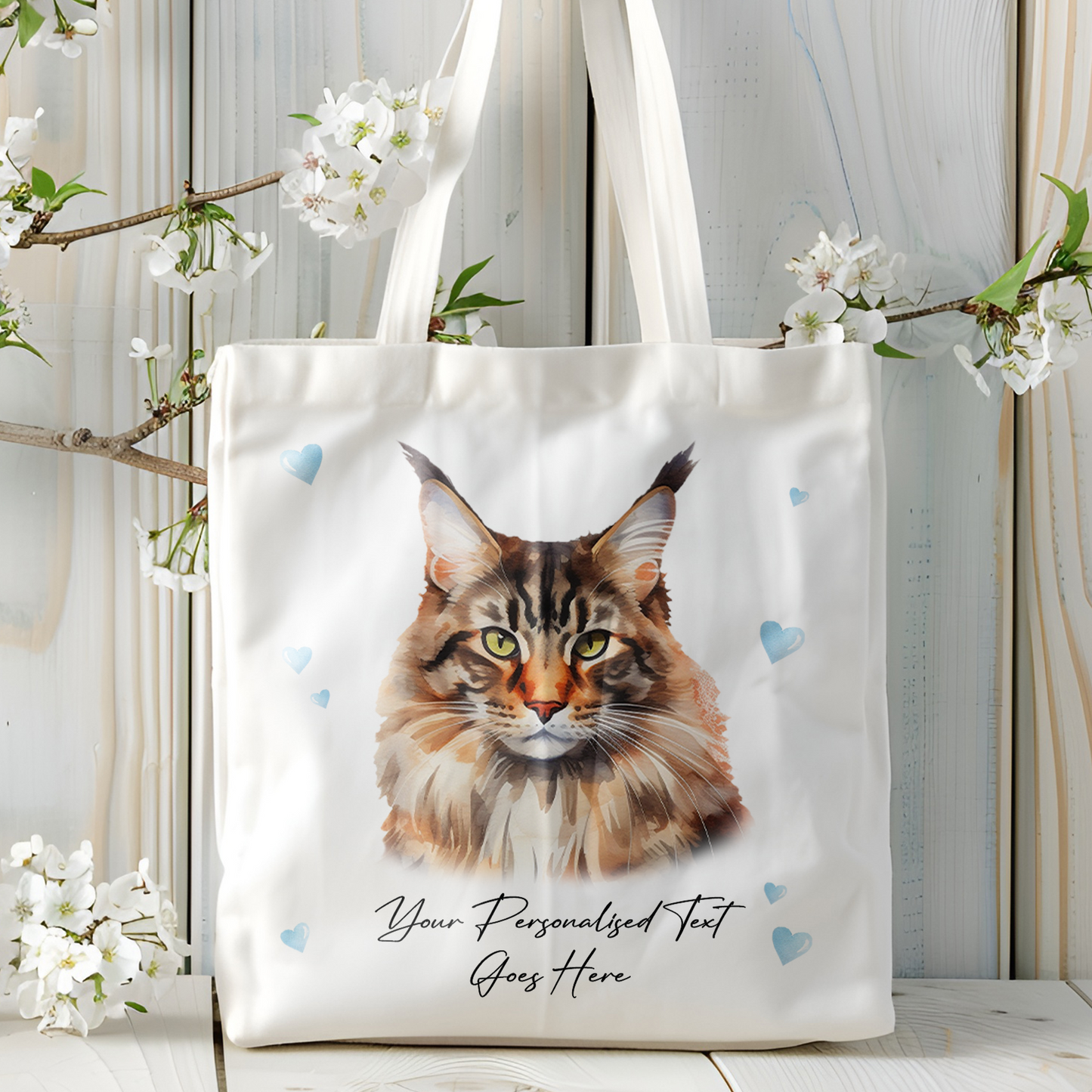 Personalised Cat Love Hearts Maine Coon Tote Bag