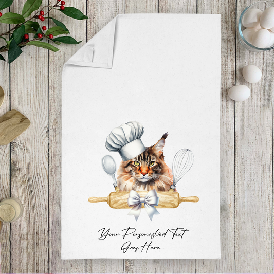 Personalised Cat In Chef Hat Gift Tea Towel - Maine Coon