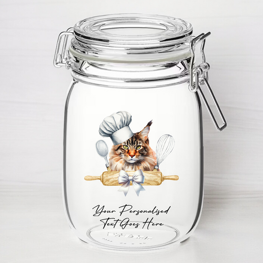 Personalised Maine Coon Chef Cat - Kilner Style Gift Jar