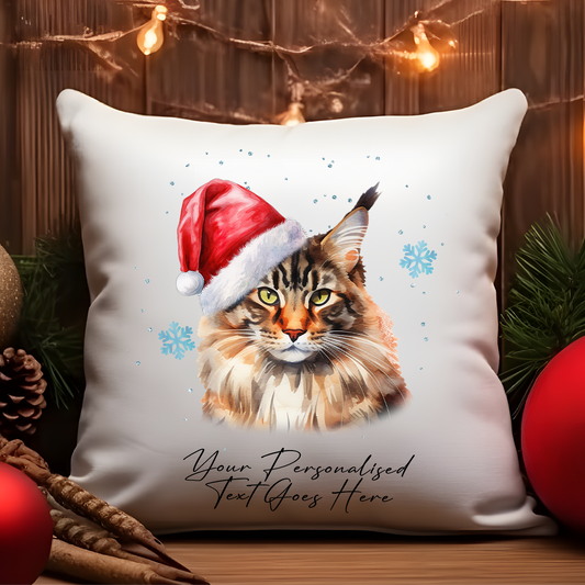 Personalised Cat Christmas Maine Coon in Santa Hat - Cushion Cover Gift