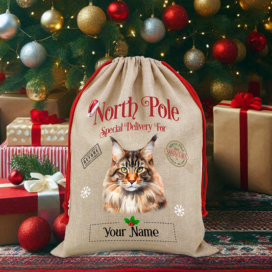 Personalised Maine Coon - Cat North Pole Santa Sack