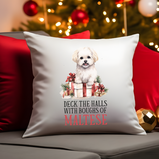 Personalised Christmas Maltese pun - Keepsake Gift cushion, by Floppsie Moppsie – floppsiemoppsie at floppsiemoppsie.co.uk