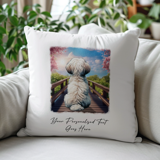 Personalised Maltese – Looking out across a Bridge Pet Gift Cushion, by Floppsie Moppsie – floppsiemoppsie at floppsiemoppsie.co.uk