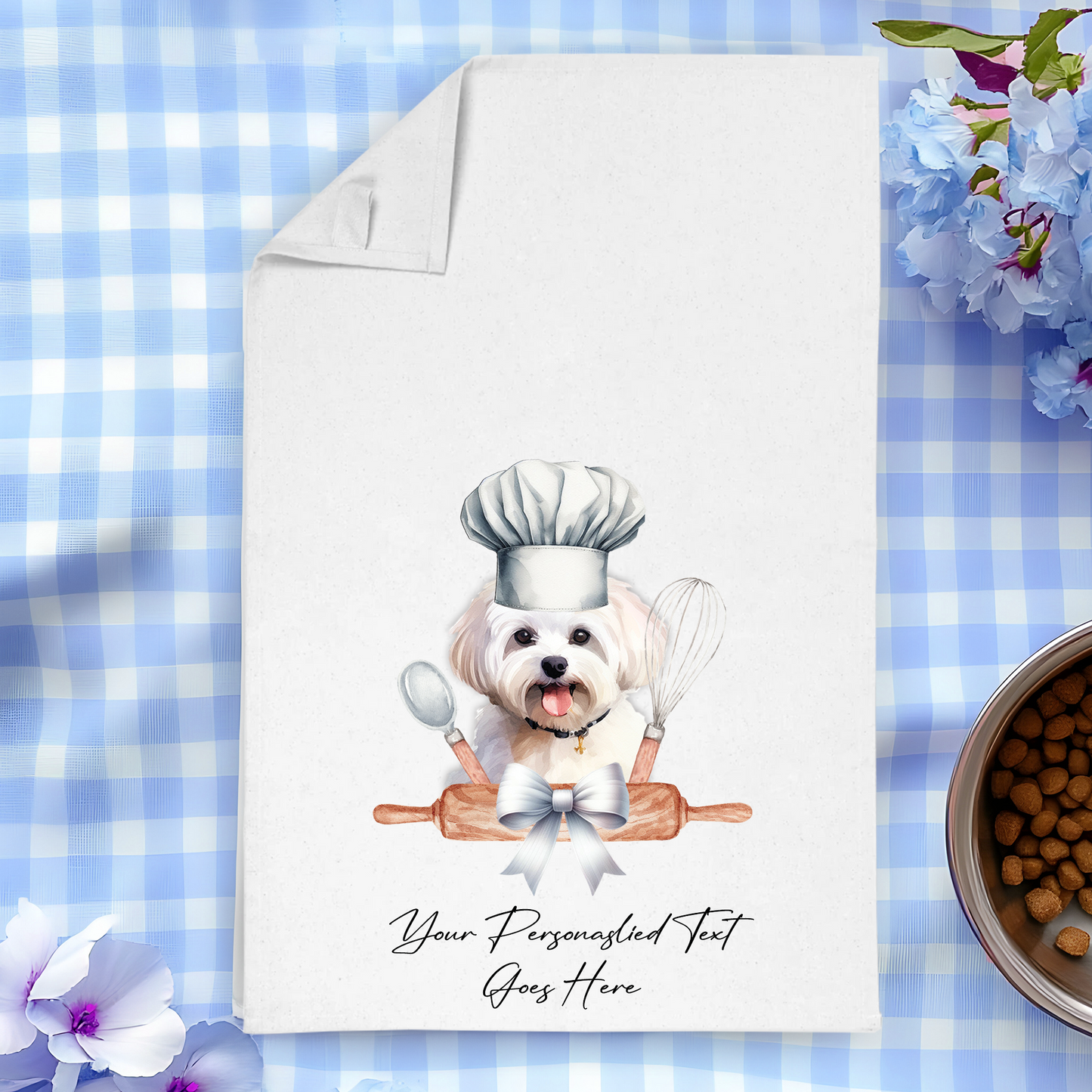 Personalised Dog In Chef Hat Gift Tea Towel - Maltese