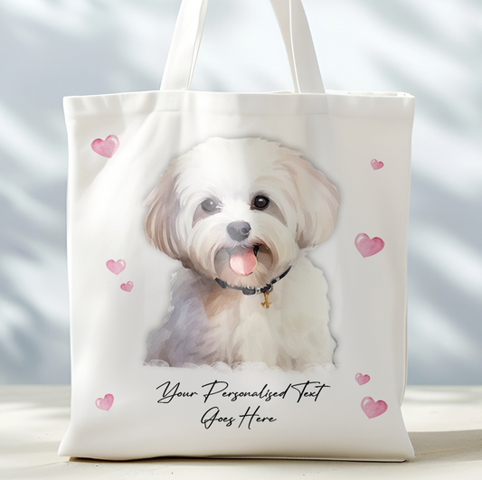 Personalised Dog Love Hearts Maltese Tote Bag