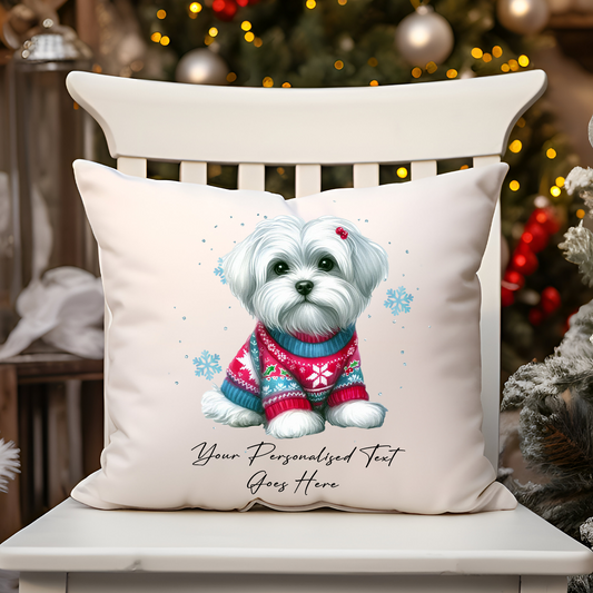 Personalised Maltese Dog Christmas Jumper Cushion Cover Gift