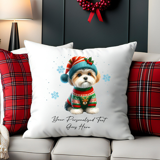 Personalised Maltese Dog Christmas Jumper Cushion Cover Gift - Style B