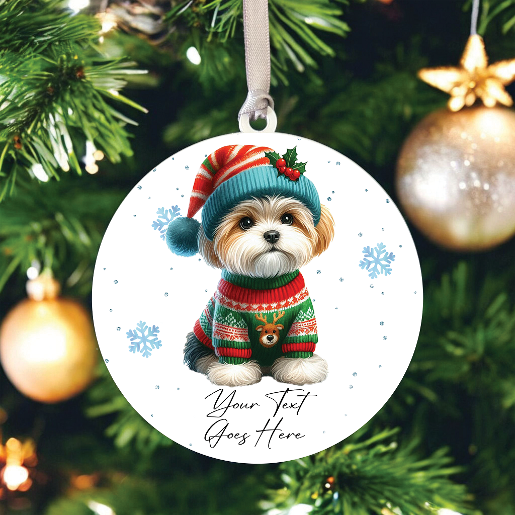 A Personalised Maltese Jumper Dog Hanging Bauble Decoration - Style B