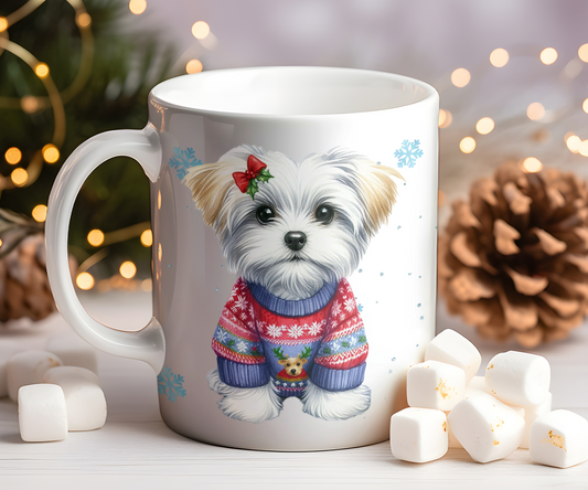 Personalised Maltese - Dog Christmas Jumper Gift Mug - Style C