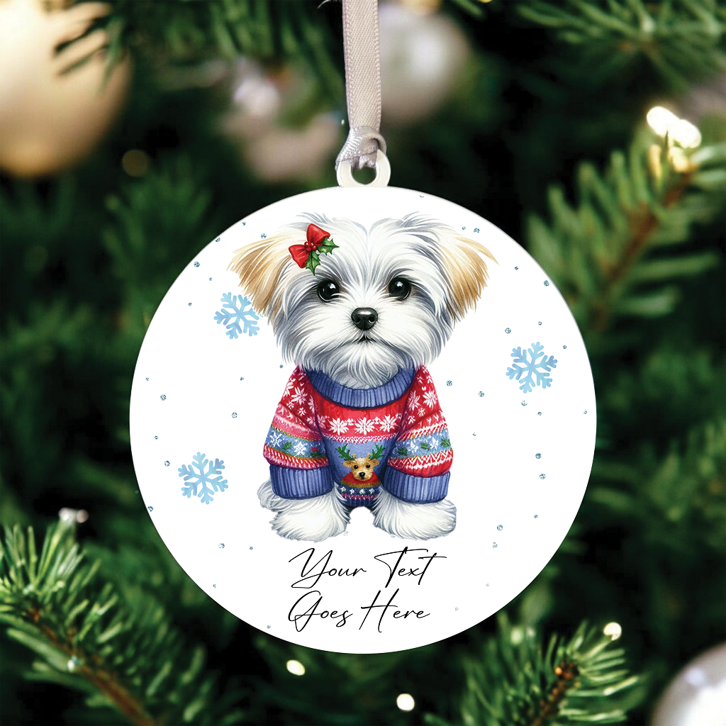 A Personalised Maltese Jumper Dog Hanging Bauble Decoration - Style C