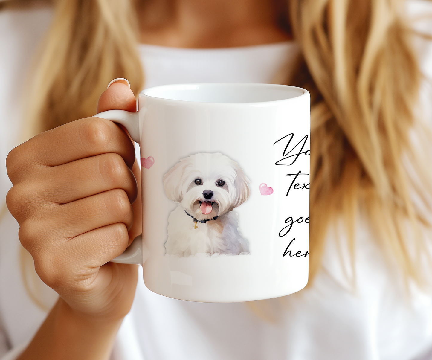 Personalised Dog Gift Mug - Maltese with Custom Message and Optional Hearts