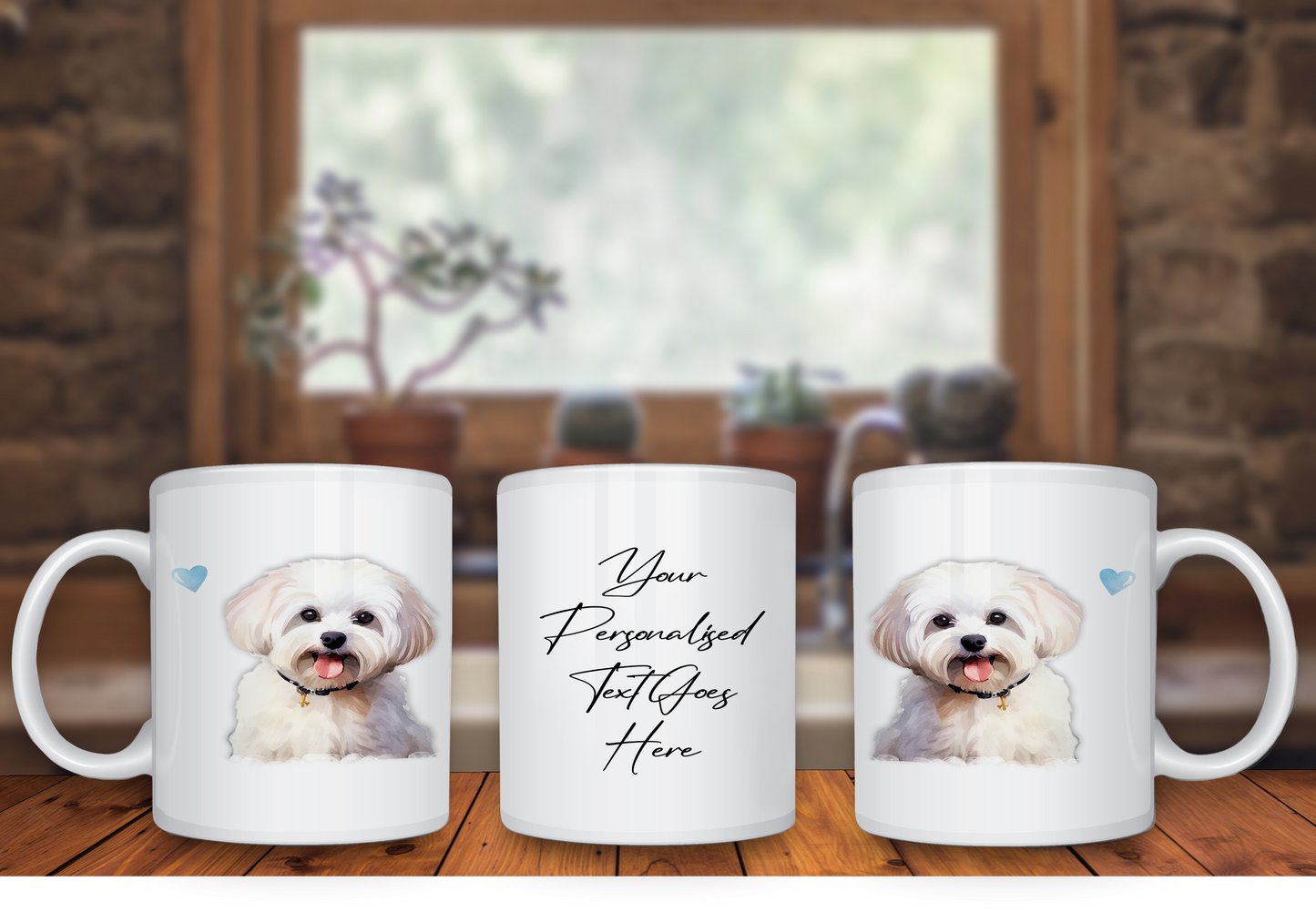 Personalised Dog Gift Mug - Maltese with Custom Message and Optional Hearts