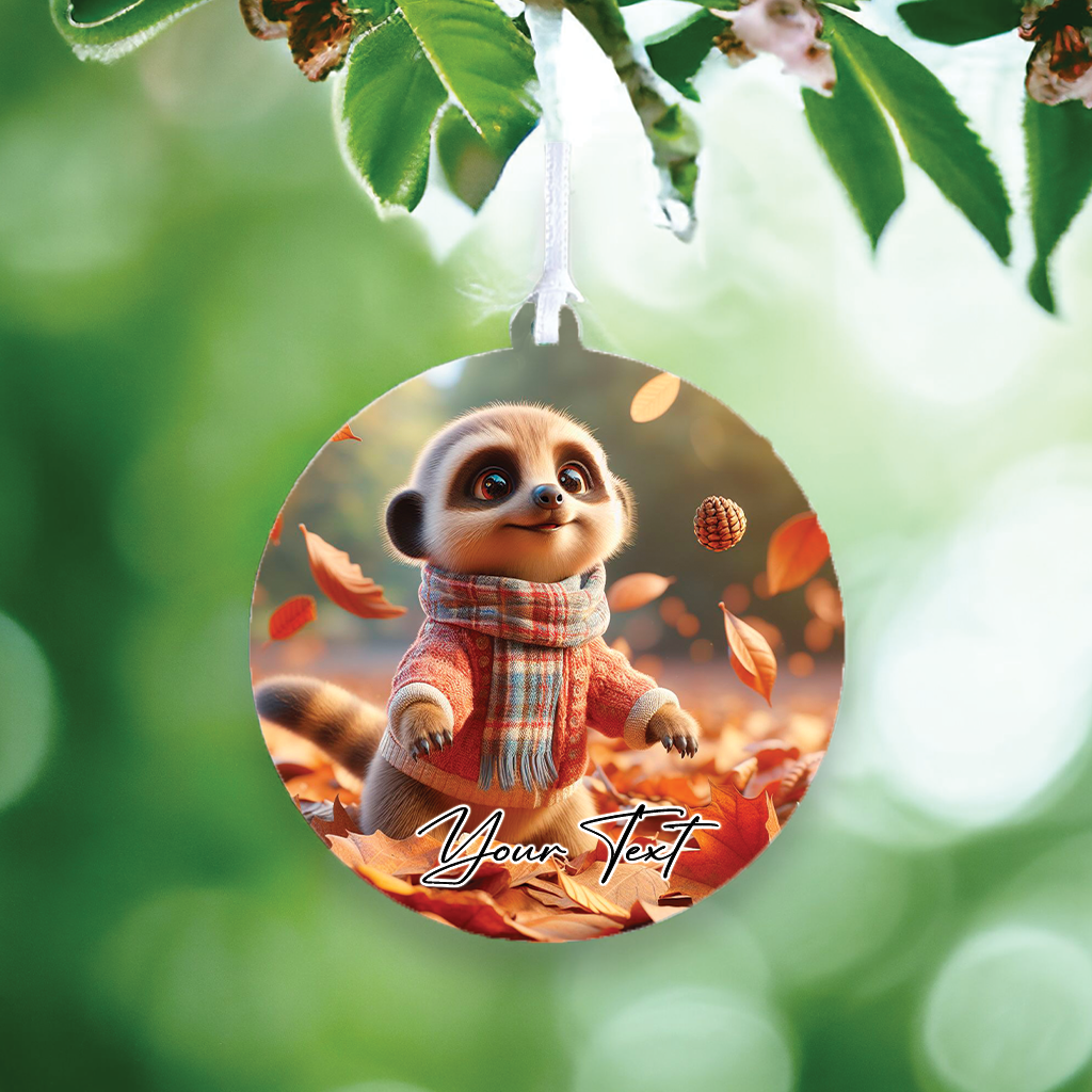 Cute Personalised Meerkat playing in the autumn leaves - Keepsake Gift Hanging Decoration, by Floppsie Moppsie – floppsiemoppsie at floppsiemoppsie.co.uk


