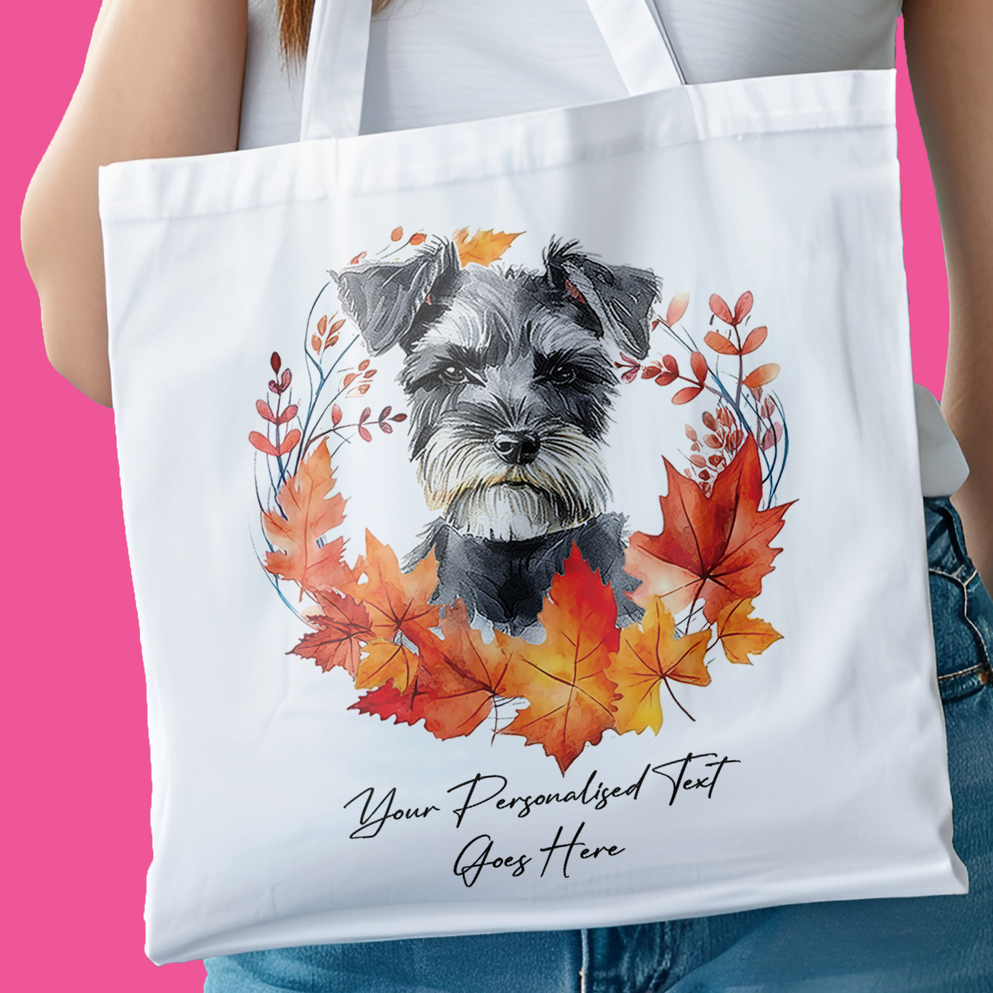 Personalised Dog Autumn Wreath Schnauzer Tote Bag B