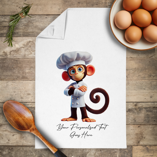 Personalised Toon Animal Chef Monkey Tea Towel