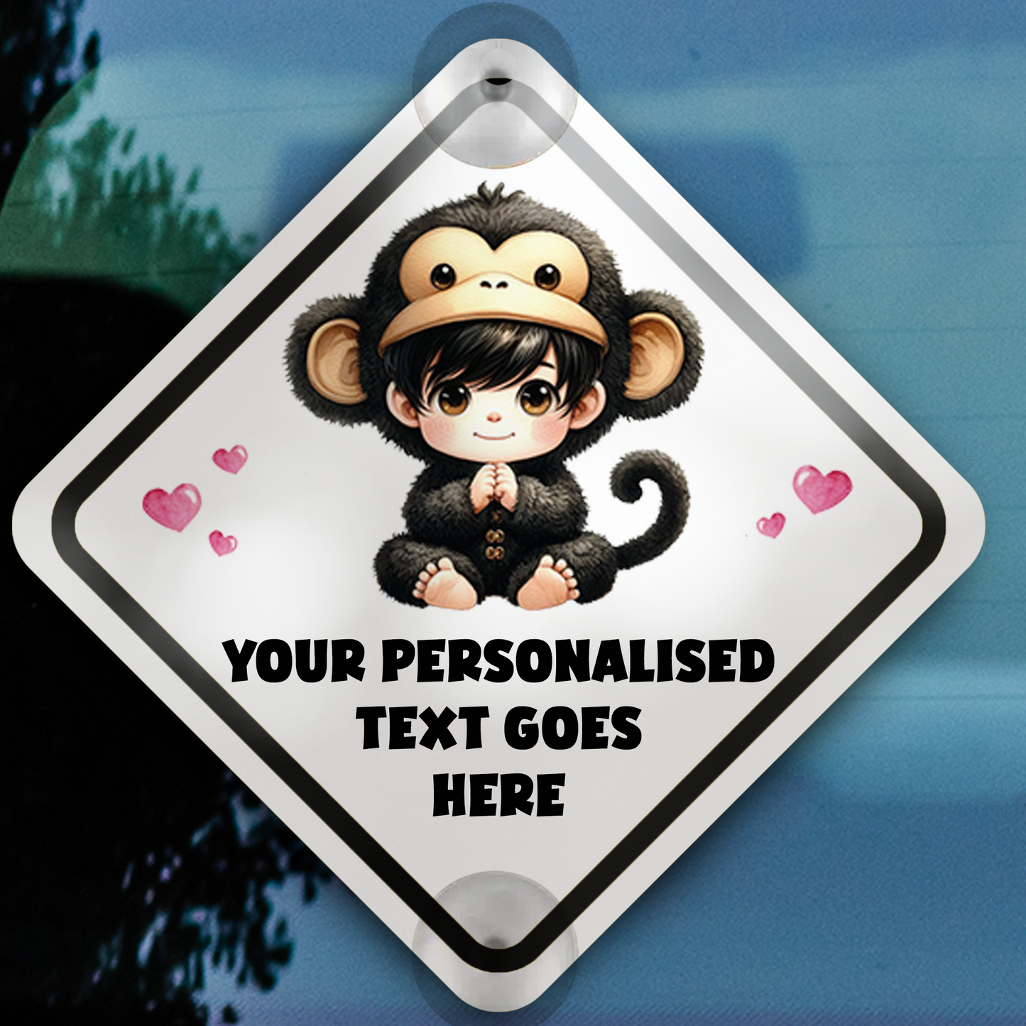 Personalised Baby Child On Board Car Window Sign - Monkey A