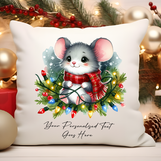 Personalised Mouse Wrapped in Christmas Lights Cushion Cover Gift - Style A