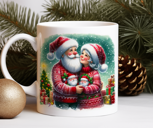 Personalised Mr and Mrs Santa Claus Couple in Christmas Jumpers Gift Mug