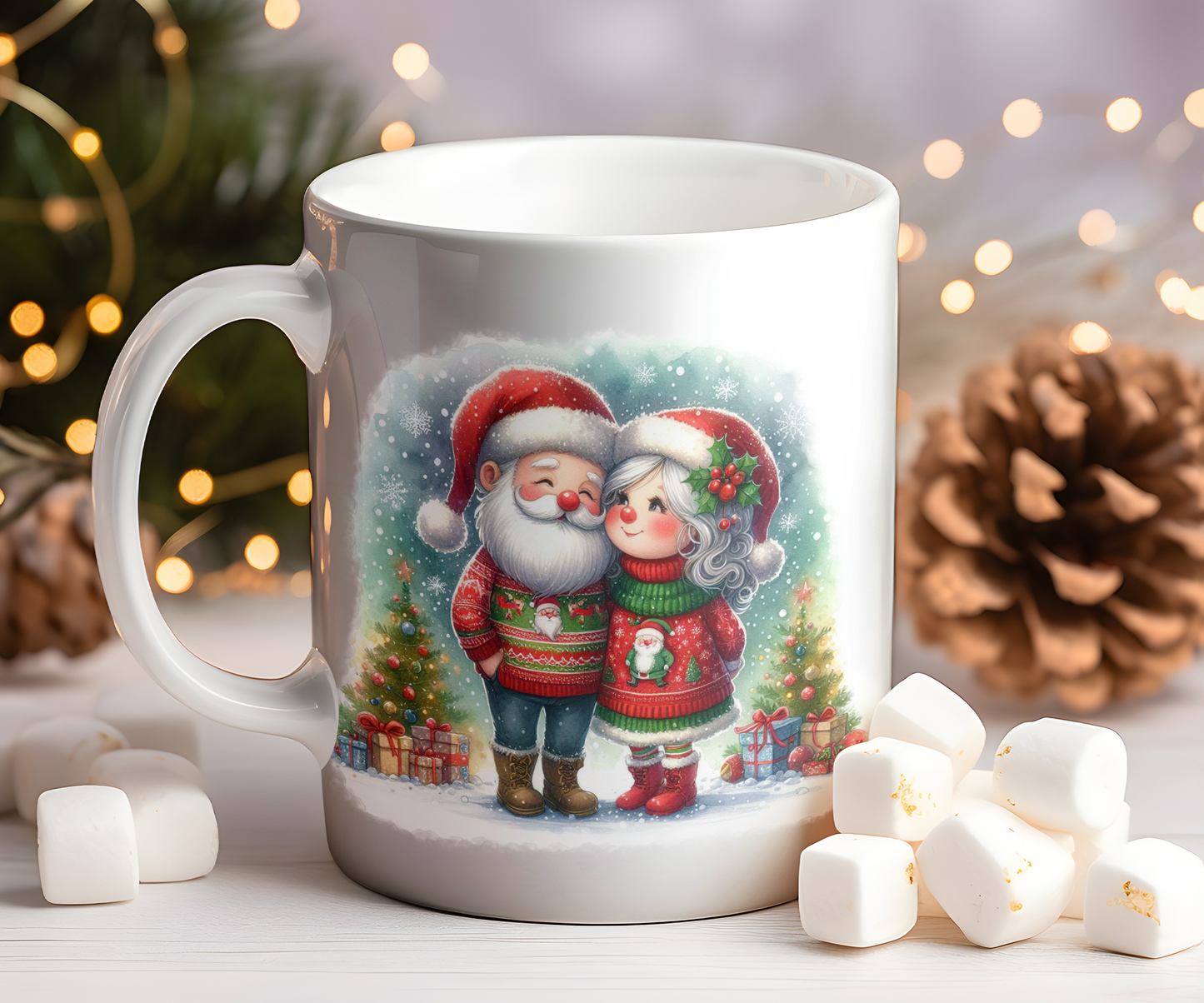 Personalised Mr and Mrs Santa Claus Couple in Christmas Jumpers Gift Mug - Style B