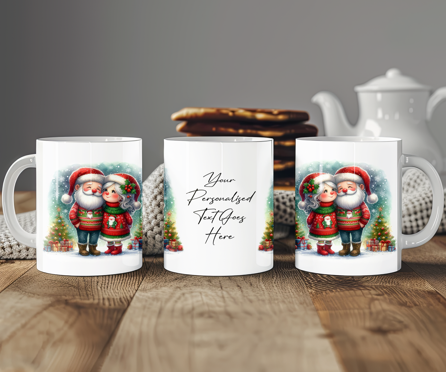 Personalised Mr and Mrs Santa Claus Couple in Christmas Jumpers Gift Mug - Style B