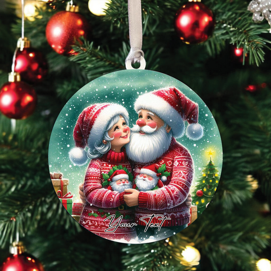 Personalised Christmas Mr and Mrs Santa Claus Couple - Hanging Bauble Decoration - Style B